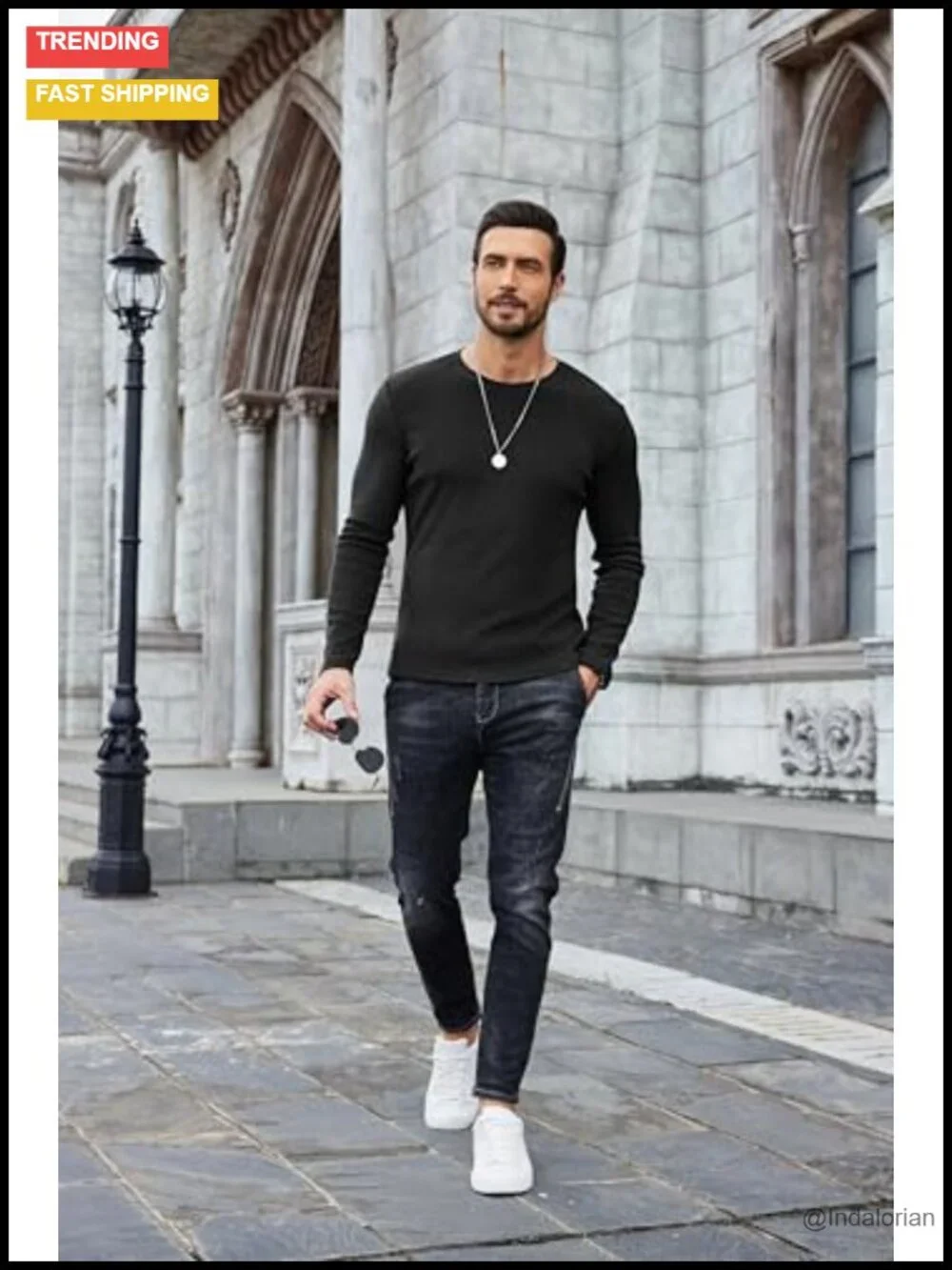 Mens Long Sleeve Thermal T-Shirt Slim Fit Crewneck Knitted Pullover